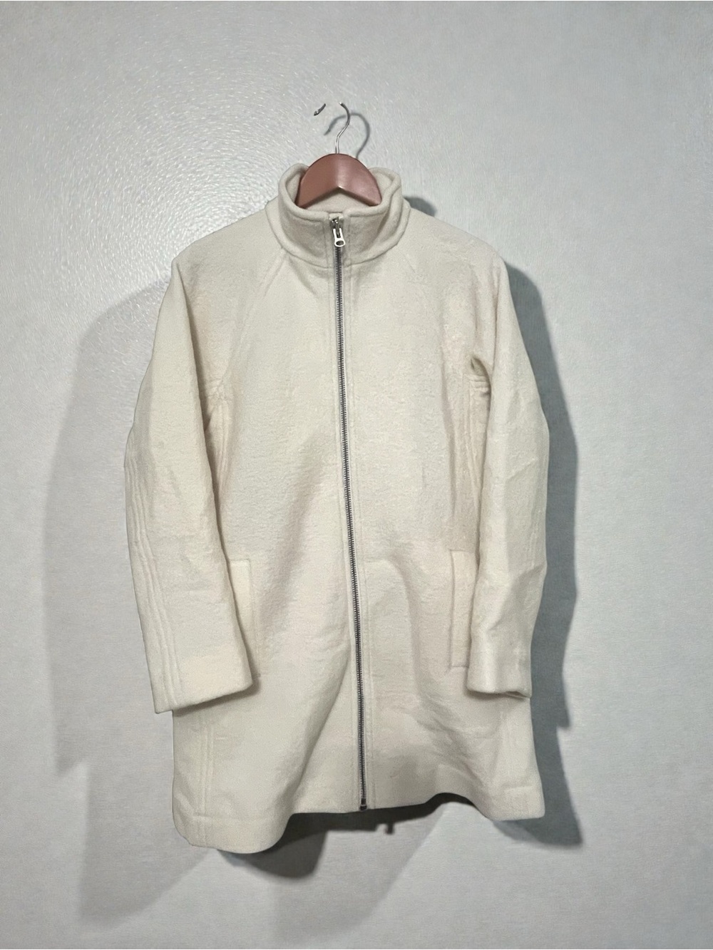 J. Crew Swingy mockneck coat in Italian boiled wool in Ivory relaxed fit XS